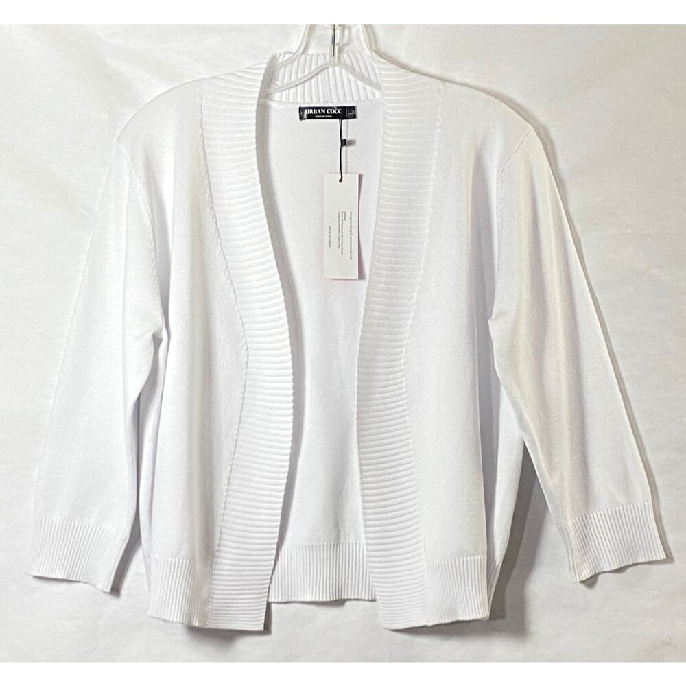 Urban Coco Open Front Crop Cardigan Sweater Size Large White Minimalist NWT